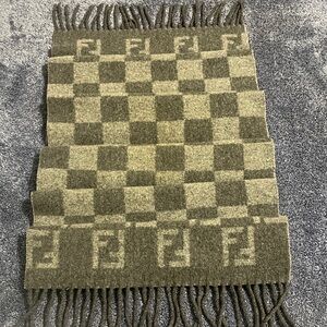 Fendi Checkered Wool Scarf with Fringe